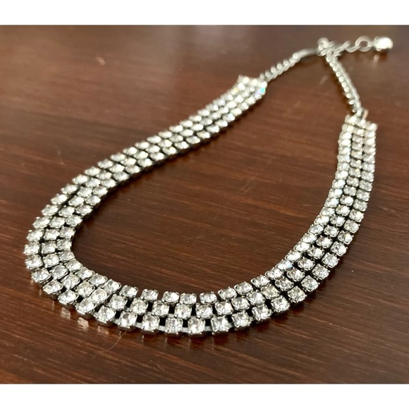 Vintage Rhinestone Choker Triple Strand Silvertone - Picture 9 of 9